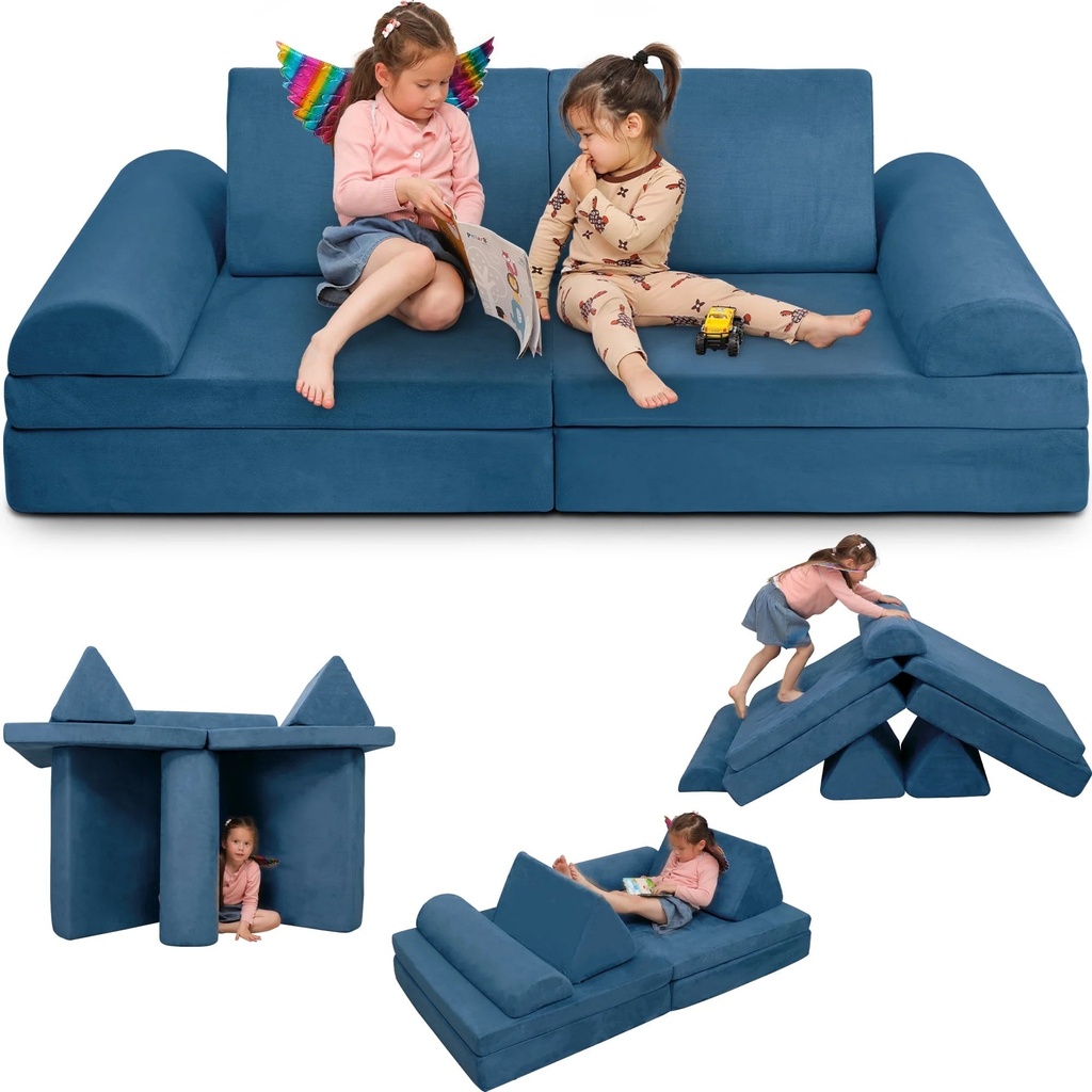 Tolead 6 Pcs Play Couch for Kids Imaginative Furniture, Toddlers, Large, Navy Blue