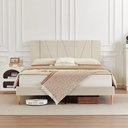 Flolinda Full Size Bed Frame Upholstered Platform with Complete Headboard，Fabric Upholstered Platform Bed Frame, Beige