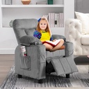 Kids Recliner, Wanan Toddlers Kids Recliner Chair with Cup Holder, Footrest, Side Pockets, Ergonomic Adjustable Velvet Lounge Chair, Toddlers Kids Baby Sofa for Boys Girls Bedroom (Gray)