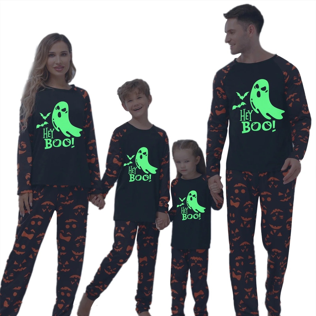 Springcmy Halloween Matching Family Pajamas Sets Dinosaur Glow in the Dark Long Sleeve Top Pants Pjs Sleepwear for Family Couples Kids Baby