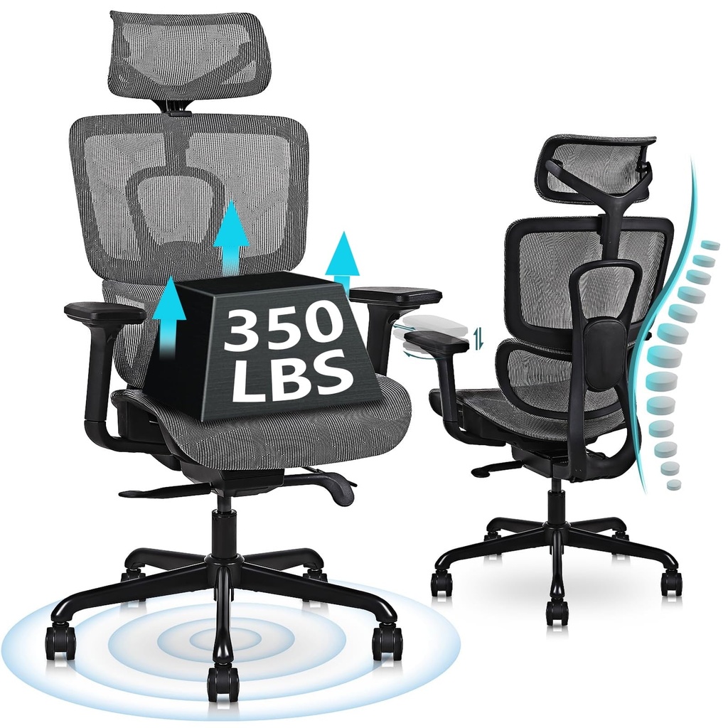 Flysky Ergonomic Office Desk Chair-Mesh Office Chair,3D Adjustable Armrest,1Pc,(Grey)