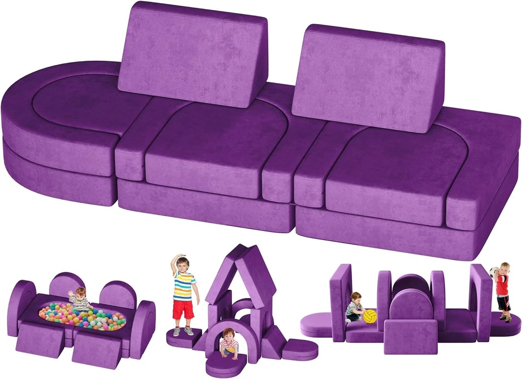 DEYGIA Kids Couch 12PCS, Modular Kids Toddler Play Couch with 2 Triangular Cushions and 4 Arches, Kids Sofa Play Couch for Playroom, Bedroom Modular Foam Couch for Playing, Creativing, Sleeping