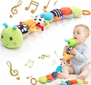 Infant Baby Musical Stuffed Animal Activity Soft Toys with Crinkle, Rattle and Teething Gel, for Newborn 0-3-6-12 Months Boys, Girls