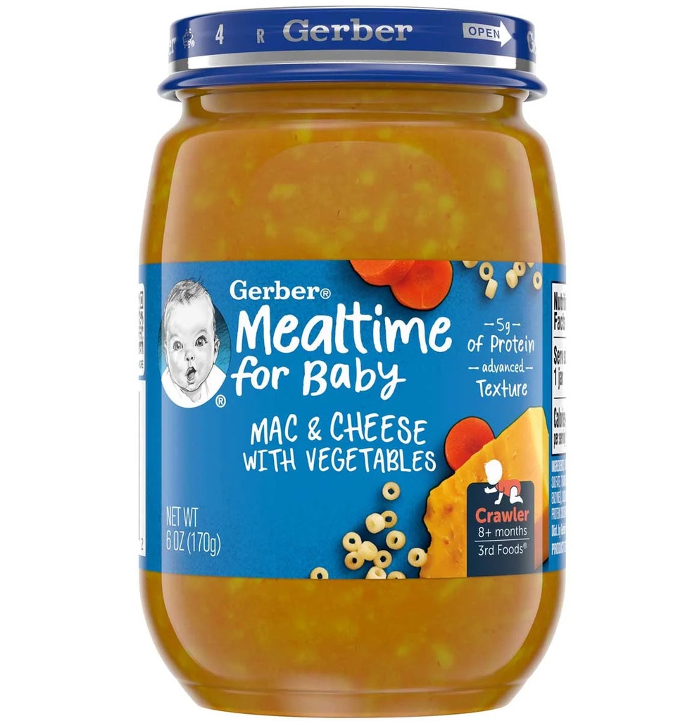 Gerber Mealtime for Baby Stage 3 Baby Food, Mac & Cheese with Vegetables, 6 Oz Jar, 12 Pack