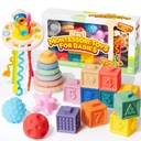 SYNCFUN Montessori Toys for Baby 0-3-6-12 Months, 4-In-1 Food-Grade Sensory Toys, Infant Stacking Circles Teether, Learning Gifts for Baby Girls Boys