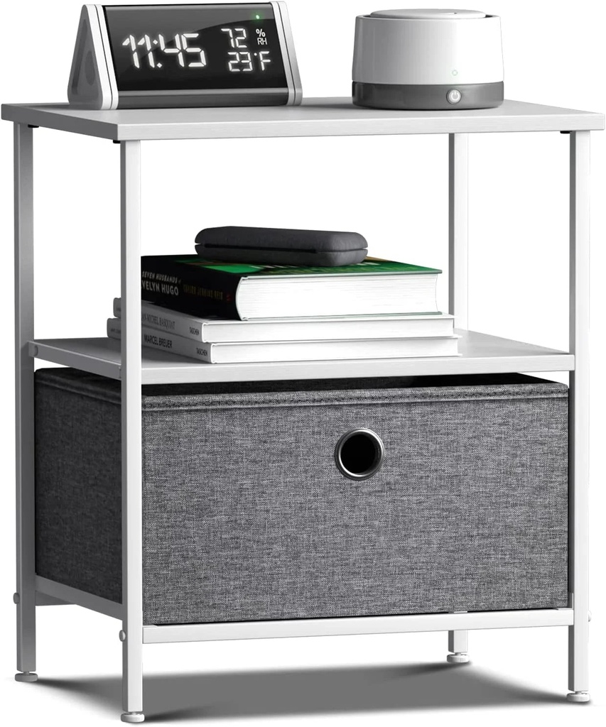 Sorbus White End-Table Nightstand with 1 Drawer and 2 Shelves - Wood/Fabric Finish
