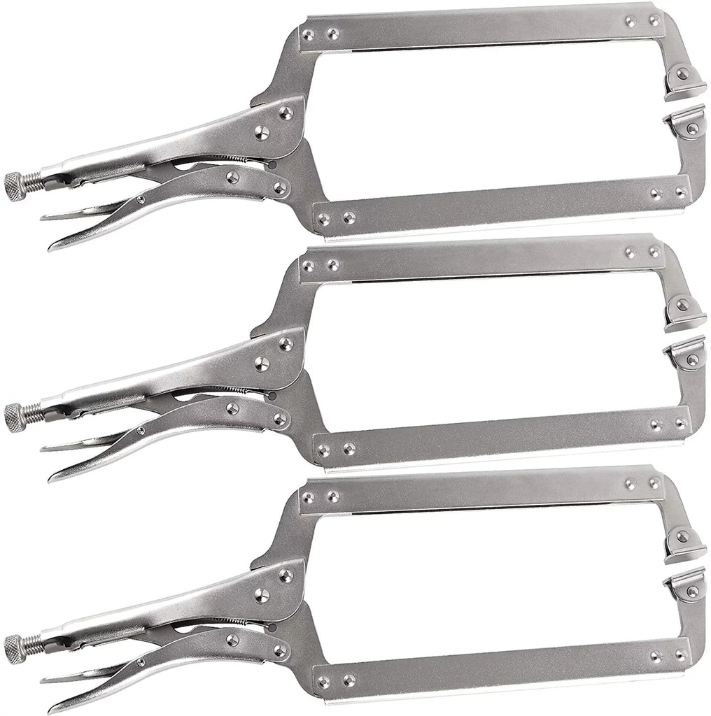 ZEONHAK 3 PCS 18 Inches C-Clamp Locking Pliers, Heavy Duty Vise-Grip Welding Pliers, C-Clamp with Swivel Pads