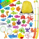 40 PCS Magnetic Fishing Toys Game Set for Kids Water Table Bathtub Kiddie Pool Party with Pole Rod Net, Plastic Floating Fish - Toddler Learning All Size Color Ocean Sea Animals Age 3 4 5 6 Year Old