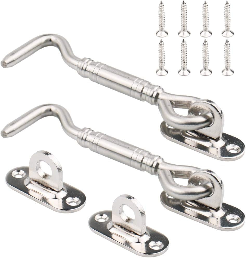 Stainless Steel Cabin Hook, Tiberham Heavy Duty Eye Latch Lock, Swivel Gate Door Shed Catch Window Brace Silent Holder with Mounting Screws, 105 Mm/4.1 Inch, Pack of 2