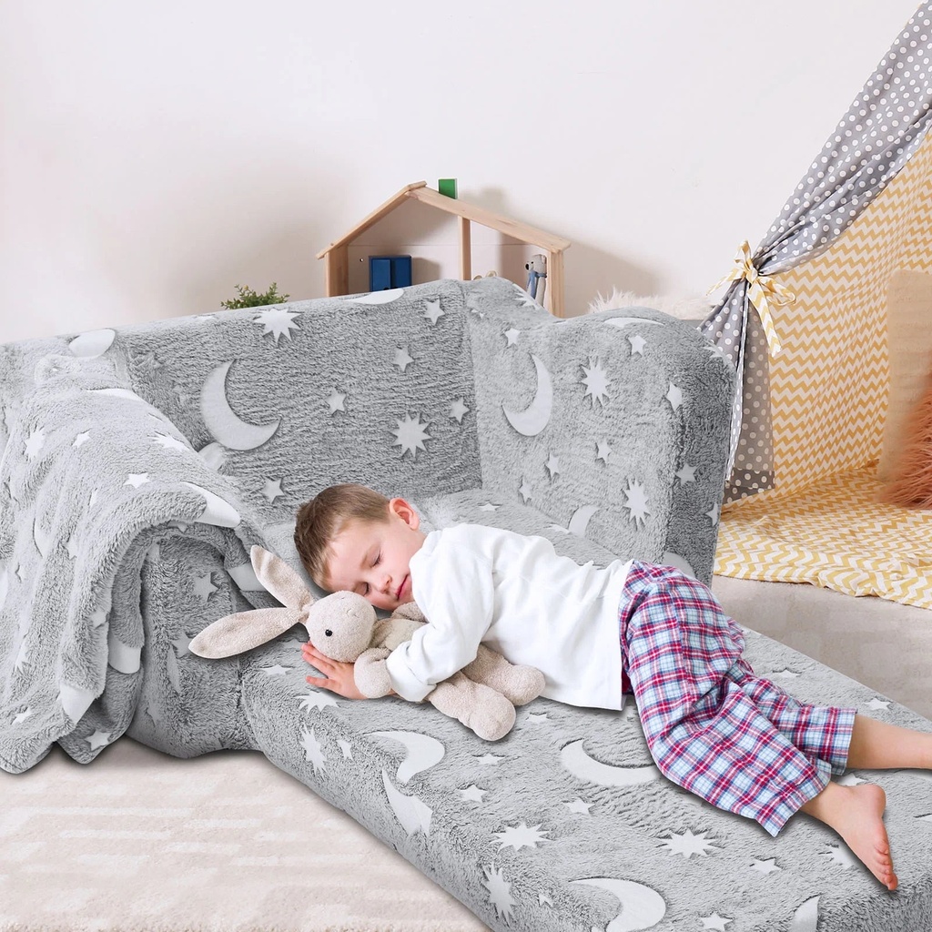 BENTISM Cozee Flip-Out Chair - 2-In-1 Convertible Chair to Lounger for Kids Glow in the Dark Toddler Chairs GRAY