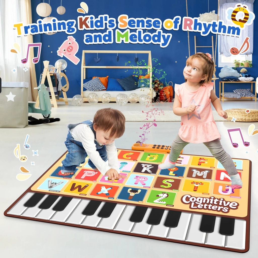 Growsly Baby 26 Letters Kids Piano Carpet Playmat Children Crawling Blanket Educational Music Toy 27.56" X 39.37" for 2-6 Years Old Toddlers Kids