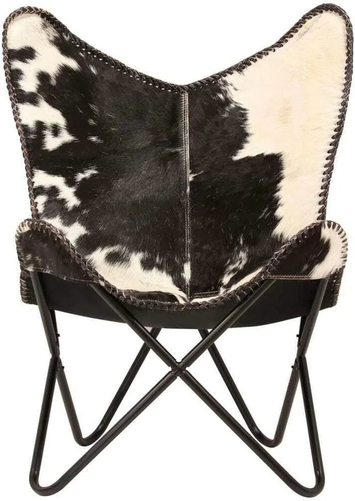 SAINTSTAG White & Black Hair-On Leather Butterfly Chair with Black Metal Stand - Luxury Seating