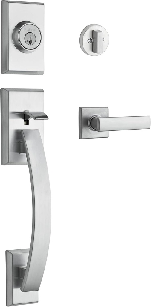 Kwikset Tavaris Single Cylinder Handleset W/Vedani Lever Featuring Smartkey® in Satin Chrome