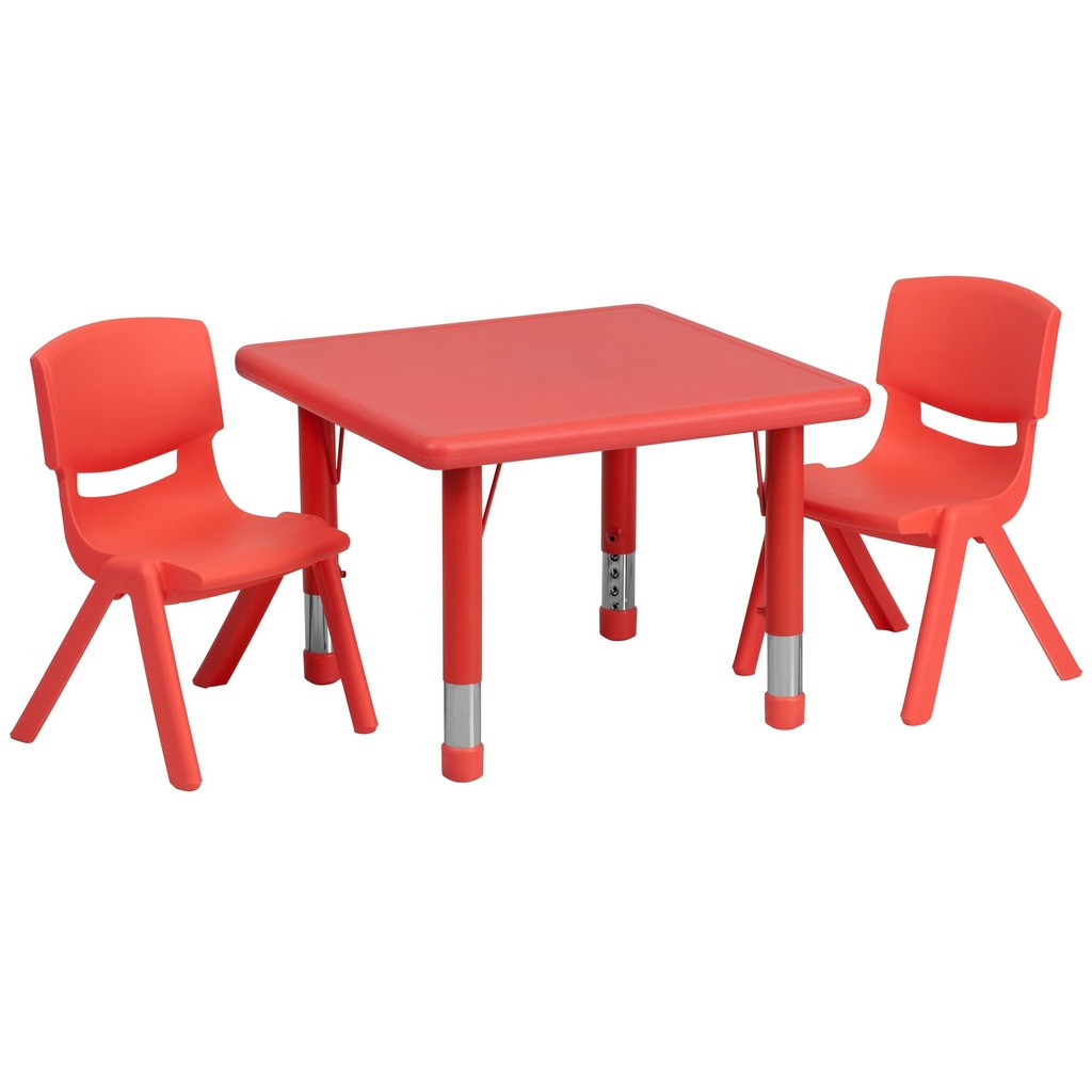 Emma + Oliver 24" Square Red Plastic Adjustable Activity Table Set-2 Chairs