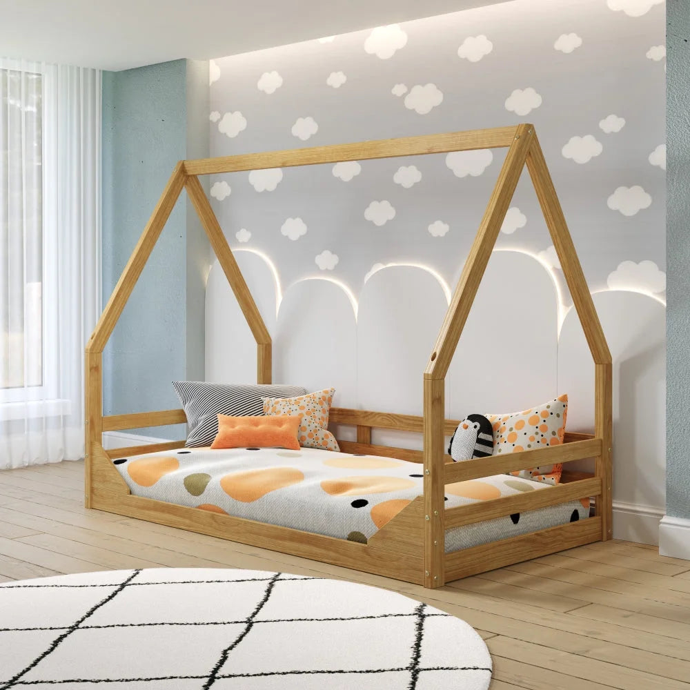 P'Kolino Casita Kids Twin Floor Bed - Solid Wood, FSC Certified - Twin Floor Bed - Natural