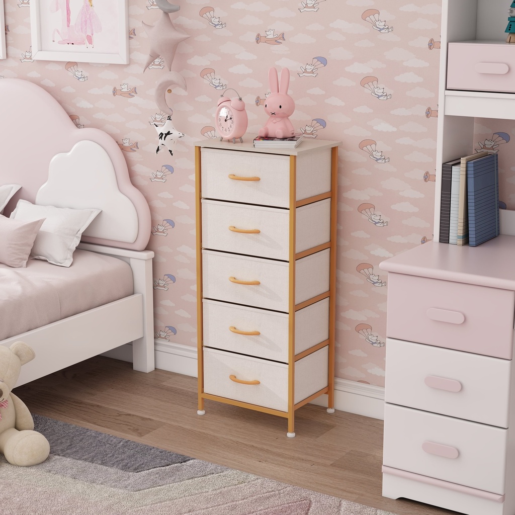 Prime Garden 5 Drawers Tall Dresser for Kids Room Storage Chest,Gold
