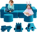 13Pcs Kids Couch, Wanan Toddler Couch Kids Sofa Couch, Kids Fold Out Couch for Playroom Bedroom, Modular Couch for Boys and Girls, Play Couch Sofa for Kids, Blue