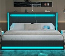 King Size Bed Frame and Adjustable Headboard, Light up Upholstered Platform