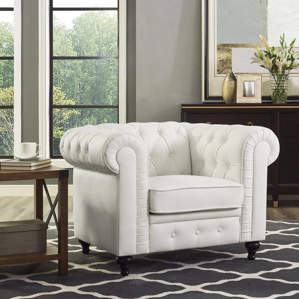 Chesterfield Sofa Set - Color: White, Size: Accent Chair Only