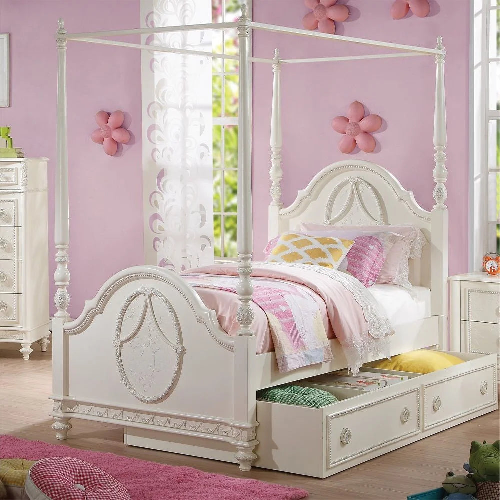 ACME Dorothy Transitional Wood Full Poster Bed in Ivory Finish