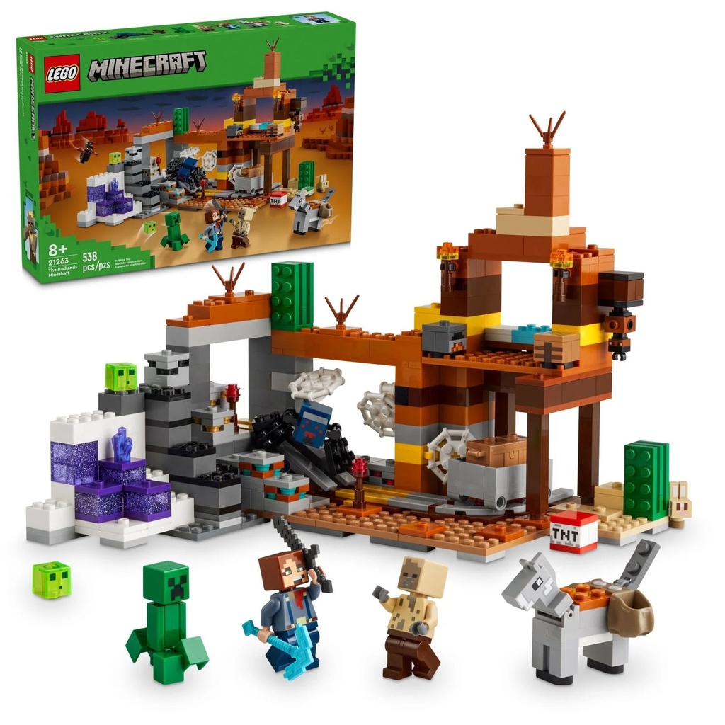 LEGO Minecraft the Badlands Mineshaft Video Game Toy, Mining Exploration Set with Minecraft Minifigures, Birthday Gift for Boys and Girls, Action Packed Minecraft Toy for Kids Ages 8 and Up, 21263