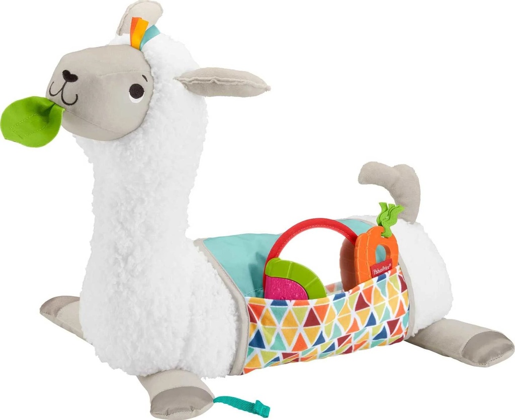 Fisher-Price Grow-With-Me-Tummy Time Llama Plush Baby Wedge with 3 Take-Along Sensory Toys, Unisex