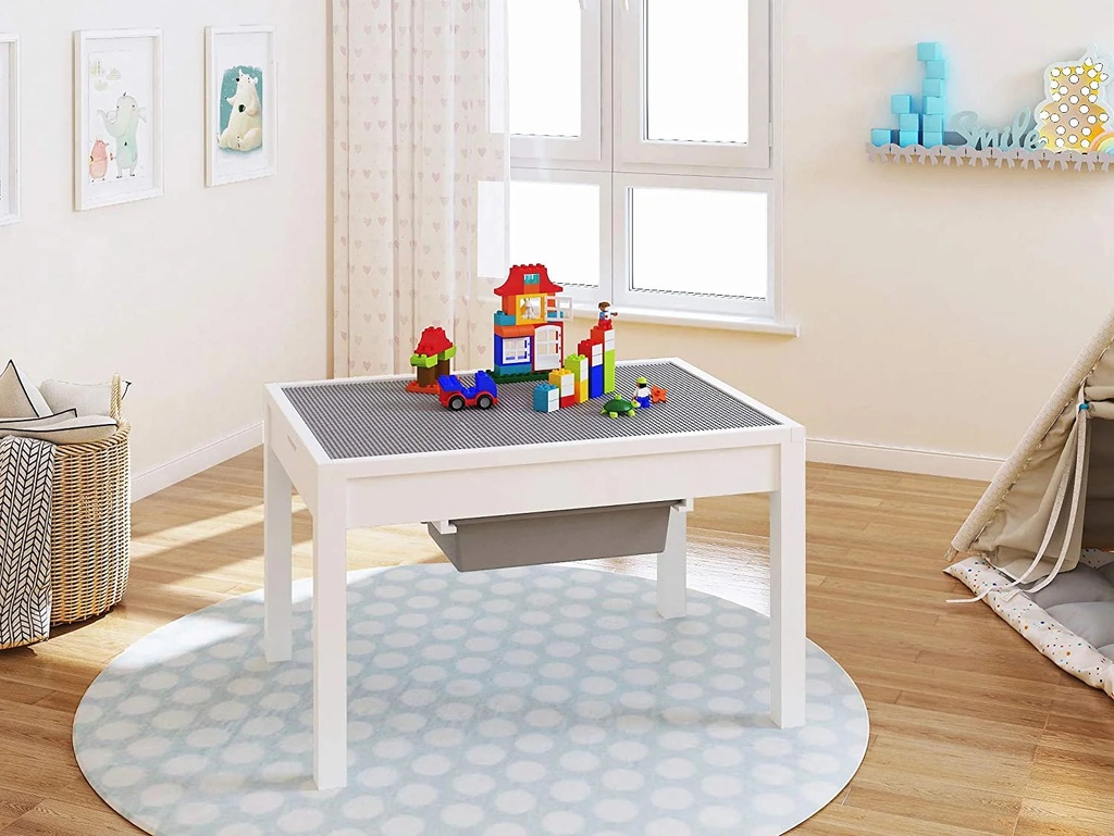 UTEX Kids 2 in 1 Large Activity Table with Storage, Construction Table for Kids, Boys, Girls, White