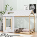 Bellemave Twin Size House Floor Bed for Kids, Wood Montessori Bed with Roof and Window, Wood Montessori Bed for Toddlers, Boys, Girls（Antique White）
