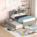 Bellemave Full Bed with Storage Drawers and Trundle, Wooden Twin Size Platform Bed with Bookcase Headboard, Twin Storage Bed and Trundle Bed for Kids Teens Adults (Full,Gray)