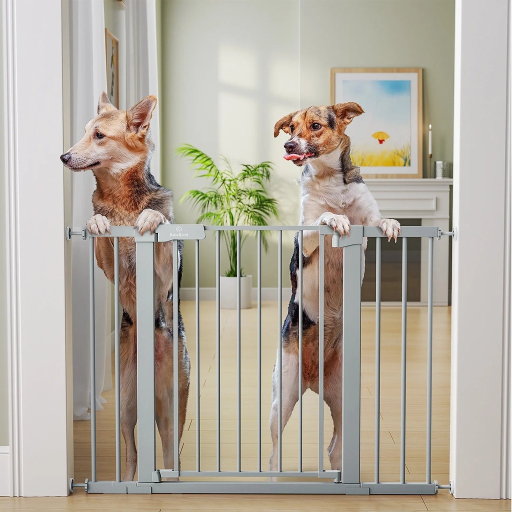 27-43" Baby Gate for Stairs, Dog Gate for Doorways, Pressure Mounted Self Closing Pet Gates for Dogs Indoor, Durable Safety Child Gate with Easy Walk Thru Door,Gray