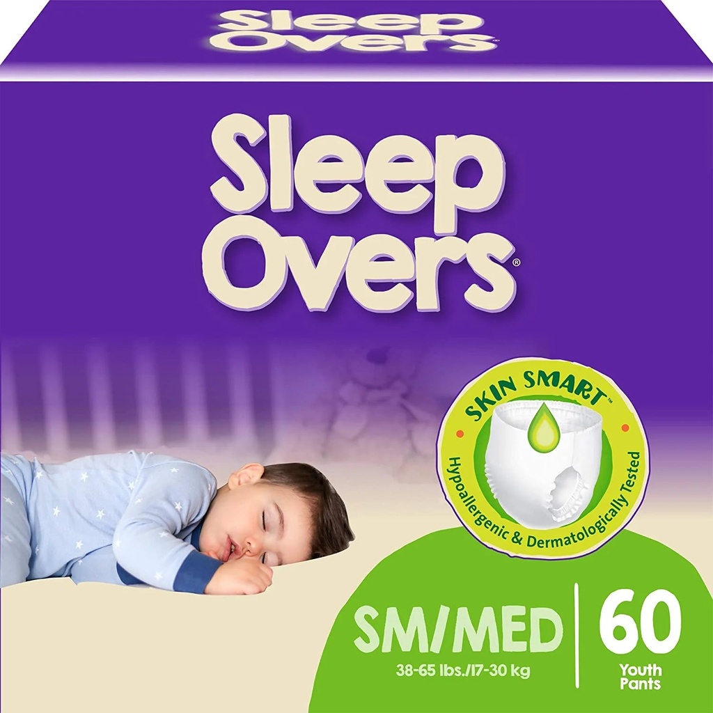 Sleepovers by Cuties, Bedwetting Underwear for Girls and Boys, Small/Medium 38-65 Lbs, 60 Count