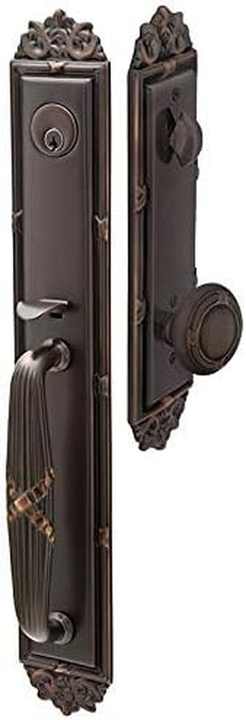 Emtek Contemporary Tubular Entry Set: Imperial Style with a Ribbon & Reed Knob on the Interior Side. 2 Backsets Included (2-3/8, 2-3/4), Color: Oil Rubbed Bronze, Model: 4911-US10B
