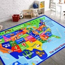 USA Map Kids Educational Play Mat for School/Classroom / Kids Room/Daycare/ Nursery Non-Slip Gel Back Rug Carpet-5 by 7 Feet