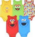 Sesame Street Elmo Cookie Monster Big Bird Newborn Baby Boys 5 Pack Bodysuits Newborn to Infant