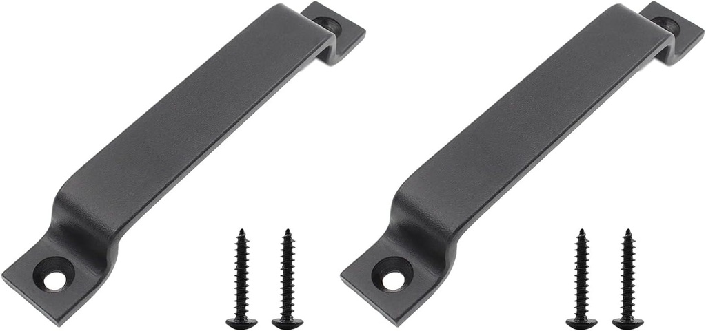 2 PCS Barn Door Handle, Heavy Duty Sliding Door Carbon Steel Handle Pull, 6 Inch Gate Handle Set Door Pull, Pull Handle for Gate Cabinet Closet Drawer Garage Shed with Mounting Screws (Black)