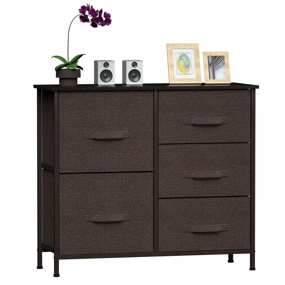 TKOOFN 3-Tier Dresser Drawer with 5 Easy Pull Fabric Drawers and Metal Frame, Multi-Purpose Furniture Storage Organizer for Bedroom, Hallway, Entryway, Closets, Dorm Room, Living Room