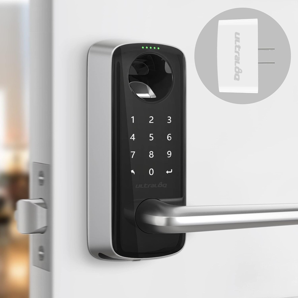 ULTRALOQ Lever, Wifi Smart Lock with Bridge, Heavy Duty 5-In-1 Keyless Entry Door Locks, Fingerprint Lock with Keypads and Voice Guide, Smart Door Lock for Front Door, Home and Office