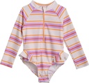 Jessica Simpson Baby Girls' One Piece Bathing Suit - UPF 50+ Quick Dry Long Sleeve Quarter Zip Rash Guard