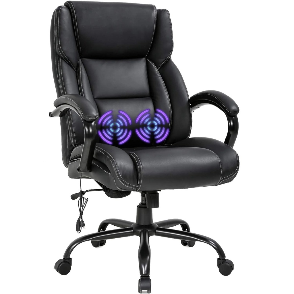 Big & Tall Office Chair Heavy Duty 500LBS Wide Seat Massage Computer Desk Chair with Lumbar Support Armrest, High Back PU Leather Swivel Task Chair for Adults, Black