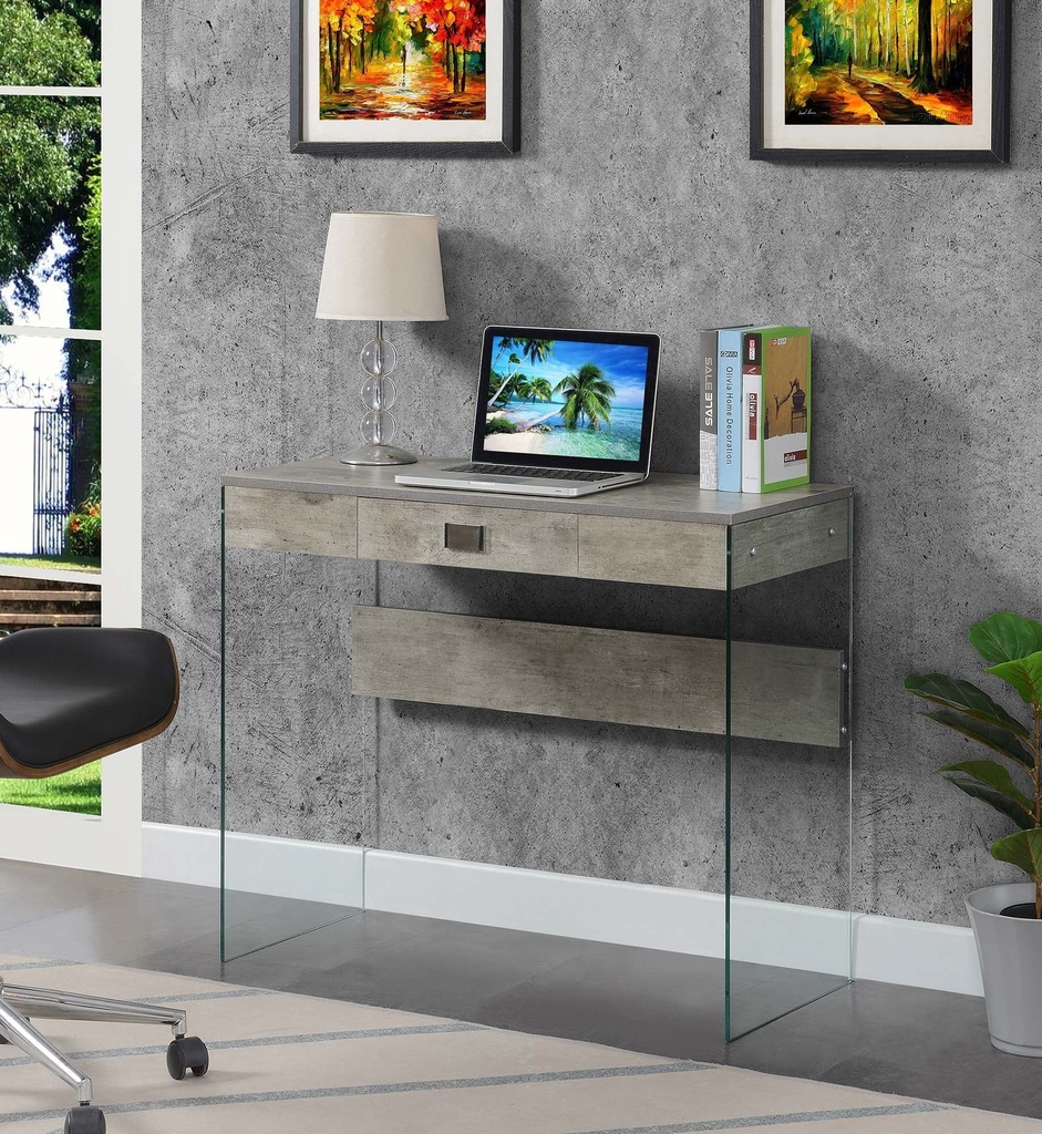 Convenience Concepts Soho 30" Tall 1 Drawer Glass 36-Inch Desk, Faux Birch/Glass, All Ages
