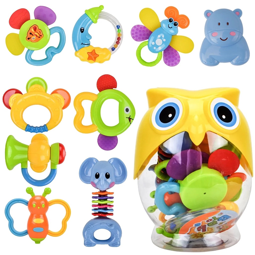 HANMUN Baby Rattle Set 12Pcs with Storage Box - Newborn Baby Toys Rattles and Teethers - Developmental Baby Sensory Toys for Girls Boys - Teething Toys for Baby 0-3-6-9-12 Months