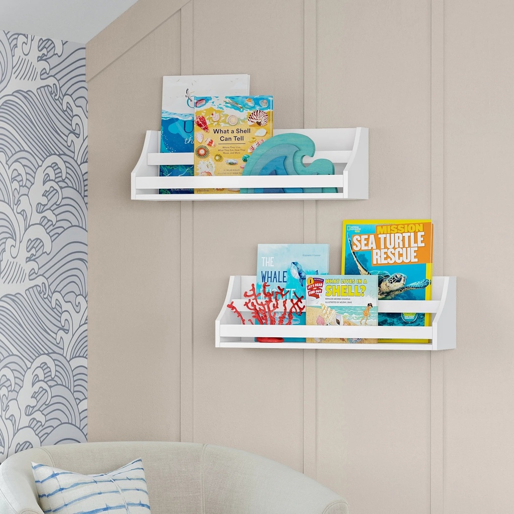 Riverridge Kids Book Nook Wall Bookshelf – White (2 Pack)