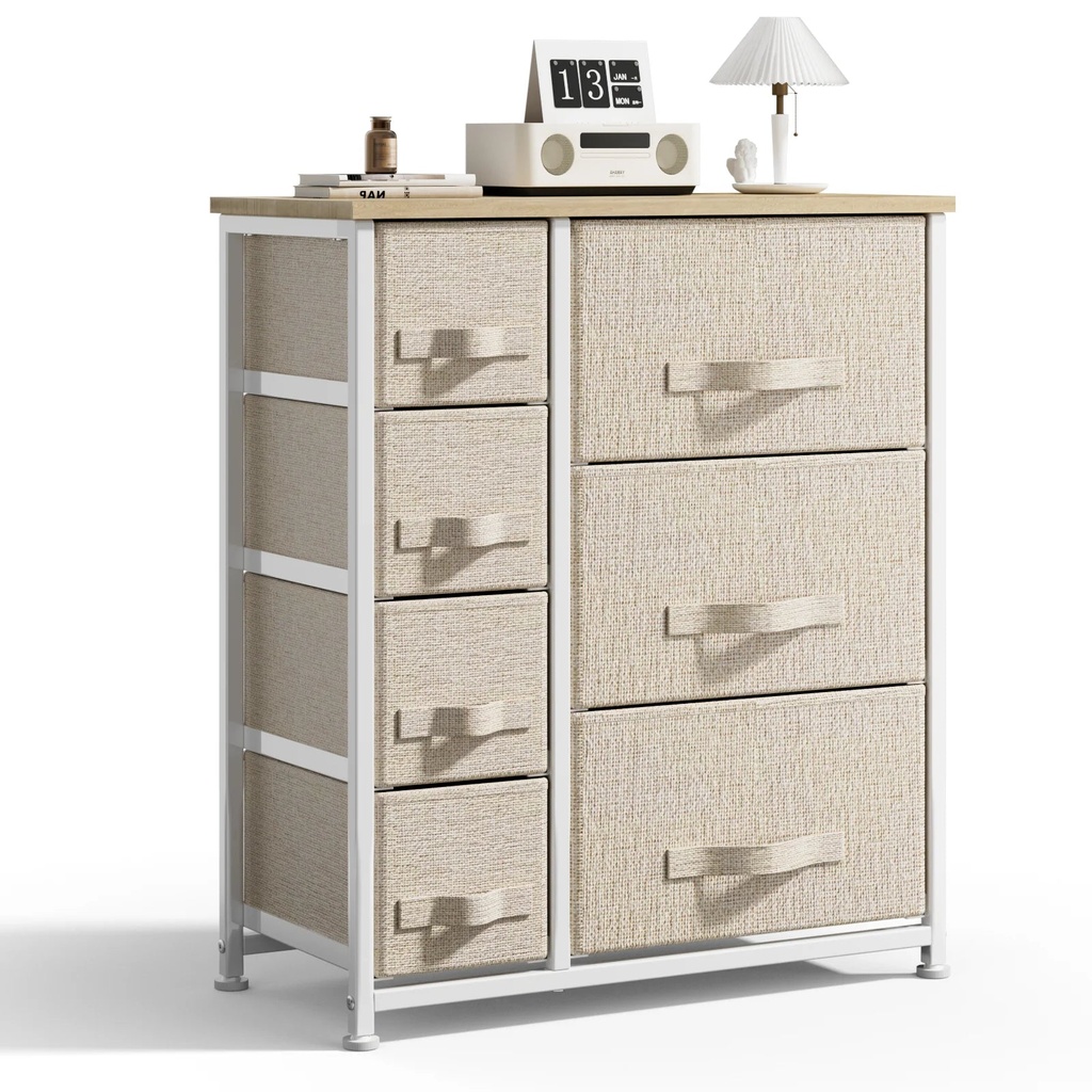 7 Drawer Fabric Dresser ,Storage Baby Dresser with Steel Frame and Wooden Top for Living Room/Bedroom/Hallway/Nursery, Beige