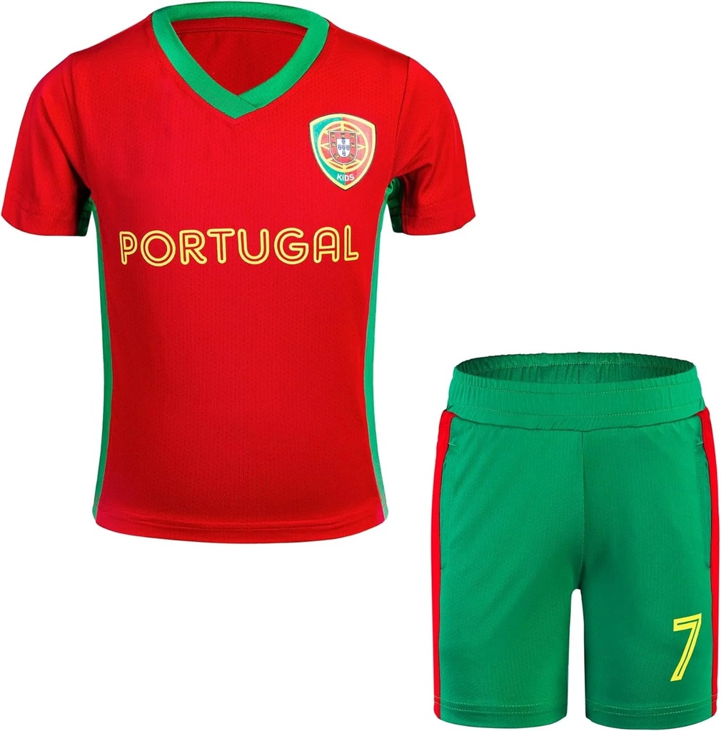 Cnins Portugal Ronaldo Jersey Kids, #7 Soccer Uniform, Unisex Boys & Girls Athletic Outfit Sets 8Y
