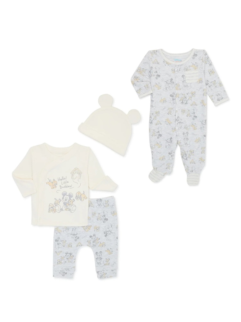 Disney Baby Wishes + Dreams Layette Mickey and Puppies Shower Gift Set, 4-Piece, Sizes NB-3/6M