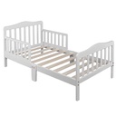 Zimtown Toddler Bed, Wood Kids Bedframe Children Classic Sleeping Bedroom Furniture W/Safety Rail Fence (White)