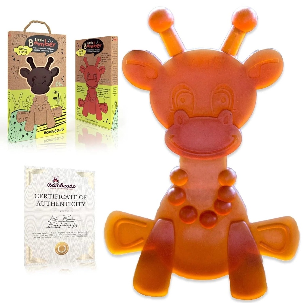 Little Bamber Amber Baby Teether Toy All Natural Amber Infused Soothing Rubber Giraffe Teething Toy