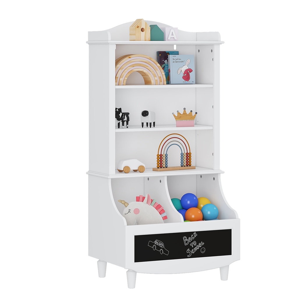 UTEX Kids Bookshelf and Toy Storage, Kids Wood Bookcase with Blackboard and Cubbies, Open Kids Bookshelf and Toy Organizer Cabinet, Kids Bookshelves Display Stand for Toddlers, White