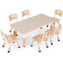 Pirecart Kids Table and 6 Chairs Set, Height Adjustable Desk Children Multi-Activity Table for Classrooms, Daycares, Home