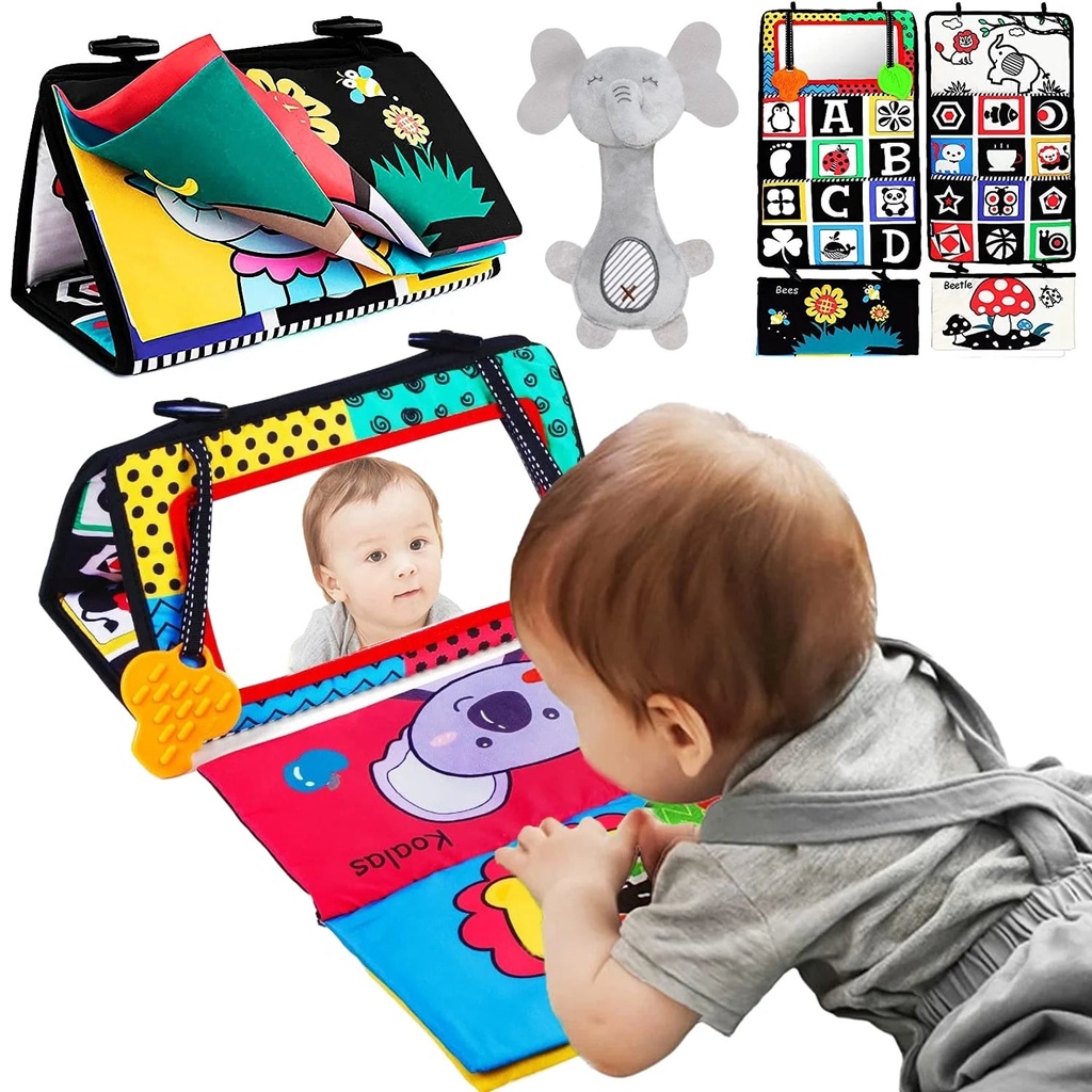 Sytle-Carry Baby Toys 0-6 Months Boy Gifts, Baby Mirror Toys with Soft Crinkle 3D Activity Book, Teethers, Rattle, Developmental Montessori Sensory Crawling Toy, Newborn, Infant 0-3-4-6-12 Month